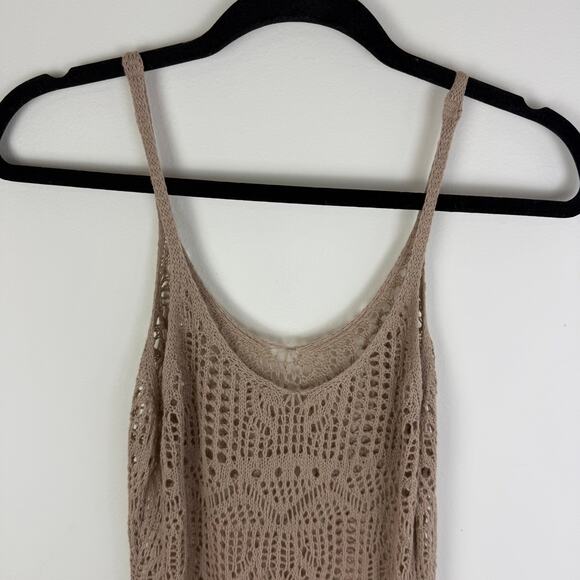 Womens Crochet Knit Sleeveless Bohemian Swimsuit Tan Coverup Mini Dress Medium - Picture 5 of 7